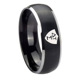 8mm Greek CTR Dome Brushed Black 2 Tone Tungsten Carbide Engraved Ring