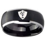 8mm Greek CTR Dome Brushed Black 2 Tone Tungsten Carbide Engraved Ring