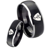 His Hers Greek CTR Dome Brushed Black 2 Tone Tungsten Mens Bands Ring Set