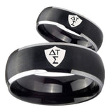 His Hers Greek CTR Dome Brushed Black 2 Tone Tungsten Mens Bands Ring Set