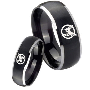 His Hers Honey Bee Dome Brushed Black 2 Tone Tungsten Men's Bands Ring Set