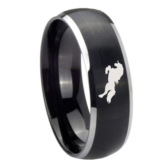 8mm Horse Dome Brushed Black 2 Tone Tungsten Carbide Mens Wedding Band