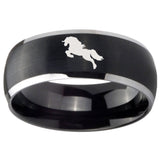 8mm Horse Dome Brushed Black 2 Tone Tungsten Carbide Mens Wedding Band