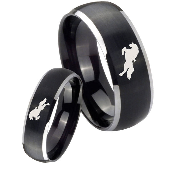 His and Hers Horse Dome Brushed Black 2 Tone Tungsten Men's Wedding Ring Set