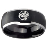 8mm Angry Baseball Dome Brushed Black 2 Tone Tungsten Carbide Mens Promise Ring