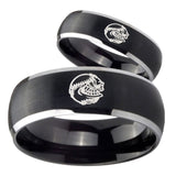 His Hers Angry Baseball Dome Brushed Black 2 Tone Tungsten Men's Ring Set