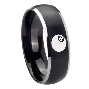 8mm 8 Ball Dome Brushed Black 2 Tone Tungsten Carbide Men's Wedding Band