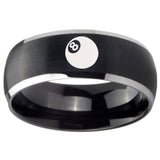 8mm 8 Ball Dome Brushed Black 2 Tone Tungsten Carbide Men's Wedding Band