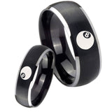 His and Hers 8 Ball Dome Brushed Black 2 Tone Tungsten Personalized Ring Set