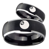 His and Hers 8 Ball Dome Brushed Black 2 Tone Tungsten Personalized Ring Set