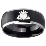 8mm Claddagh Design Dome Brushed Black 2 Tone Tungsten Mens Wedding Ring