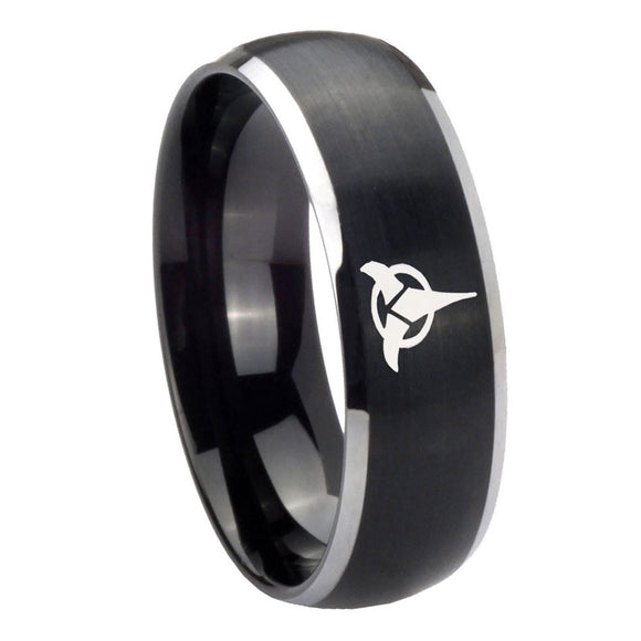 8mm Klingon Dome Brushed Black 2 Tone Tungsten Carbide Mens Bands Ring