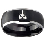 8mm Klingon Dome Brushed Black 2 Tone Tungsten Carbide Mens Bands Ring