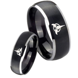 His Hers Klingon Dome Brushed Black 2 Tone Tungsten Men's Engagement Band Set