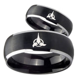 His Hers Klingon Dome Brushed Black 2 Tone Tungsten Men's Engagement Band Set