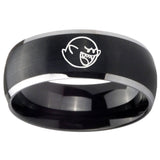 8mm Mario Boo Ghost Dome Brushed Black 2 Tone Tungsten Mens Engagement Band