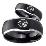 His Hers Mario Boo Ghost Dome Brushed Black 2 Tone Tungsten Men's Ring Set