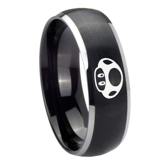 8mm Mario Mushroom Dome Brushed Black 2 Tone Tungsten Carbide Mens Ring