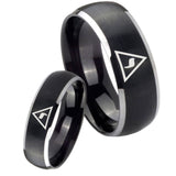 Bride and Groom Masonic Yod Dome Brushed Black 2 Tone Tungsten Mens Ring Set