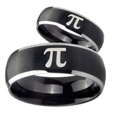 His Hers Math Pi Dome Brushed Black 2 Tone Tungsten Mens Promise Ring Set