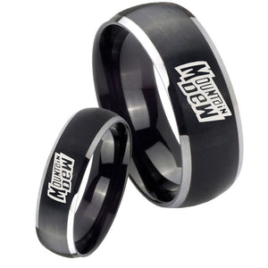 His Hers Mountain Dew Dome Brushed Black 2 Tone Tungsten Custom Mens Ring Set