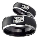 His Hers Mountain Dew Dome Brushed Black 2 Tone Tungsten Custom Mens Ring Set