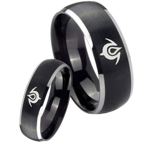 Bride and Groom Naga Dome Brushed Black 2 Tone Tungsten Carbide Men's Ring Set