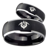 Bride and Groom Naga Dome Brushed Black 2 Tone Tungsten Carbide Men's Ring Set