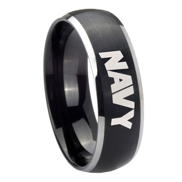 8mm Navy Dome Brushed Black 2 Tone Tungsten Carbide Anniversary Ring