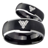 Bride and Groom Phoenix Dome Brushed Black 2 Tone Tungsten Carbide Mens Ring Set