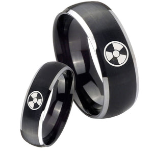 His Hers Radiation Dome Brushed Black 2 Tone Tungsten Mens Engagement Band Set