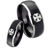 His Hers Resident Evil Dome Brushed Black 2 Tone Tungsten Wedding Band Mens Set