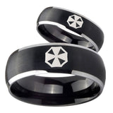 His Hers Resident Evil Dome Brushed Black 2 Tone Tungsten Wedding Band Mens Set