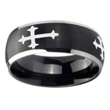 8mm Christian Cross Religious Dome Brushed Black 2 Tone Tungsten Custom Mens Ring