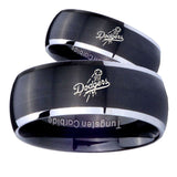 His Hers LA Dogers MLB Baseball Dome Brushed Black 2 Tone Tungsten Mens Ring Set