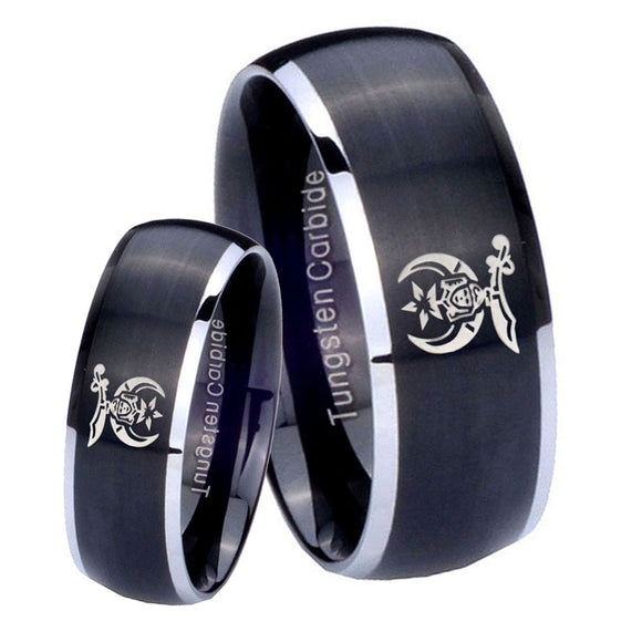 His Hers Masonic Shriners Dome Brushed Black 2 Tone Tungsten Men Ring Set