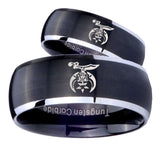 His Hers Masonic Shriners Dome Brushed Black 2 Tone Tungsten Men Ring Set