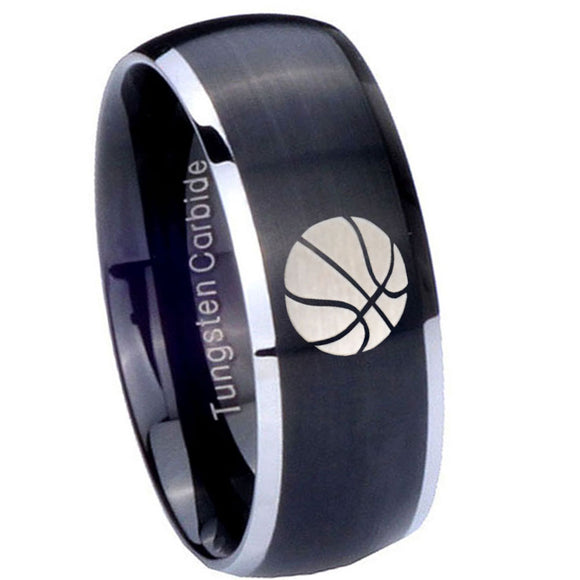 8mm Basketball Dome Brushed Black 2 Tone Tungsten Carbide Anniversary Ring