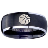 8mm Basketball Dome Brushed Black 2 Tone Tungsten Carbide Anniversary Ring