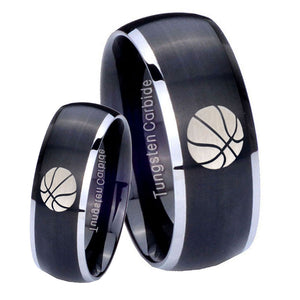 His Hers Basketball Dome Brushed Black 2 Tone Tungsten Custom Ring for Men Set