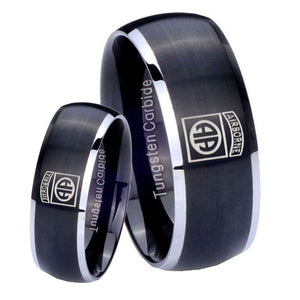 His Hers Army Airborn Dome Brushed Black 2 Tone Tungsten Personalized Ring Set