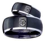 His Hers Army Airborn Dome Brushed Black 2 Tone Tungsten Personalized Ring Set