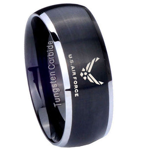 8MM Matte Brush Black Dome US Air Force 2 Tone Tungsten Laser Engraved Ring