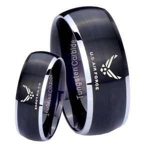 His Her Matte Dome US Air Force Two Tone Tungsten Carbide Wedding Rings Set