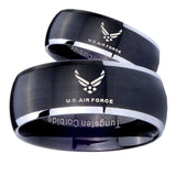 His Her Matte Dome US Air Force Two Tone Tungsten Carbide Wedding Rings Set