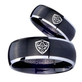 His Hers Zelda Hylian Shield Dome Brushed Black 2 Tone Tungsten Mens Band Set