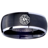 8mm Lost Dharma Dome Brushed Black 2 Tone Tungsten Mens Anniversary Ring