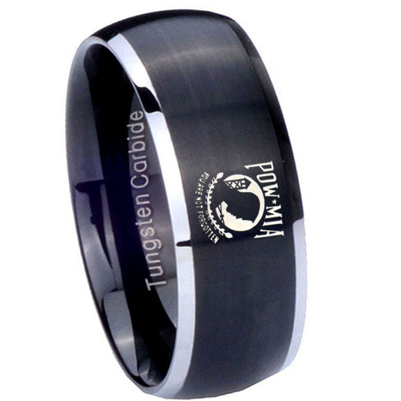 8mm Military Pow Dome Brushed Black 2 Tone Tungsten Carbide Personalized Ring