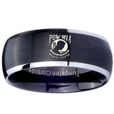 8mm Military Pow Dome Brushed Black 2 Tone Tungsten Carbide Personalized Ring