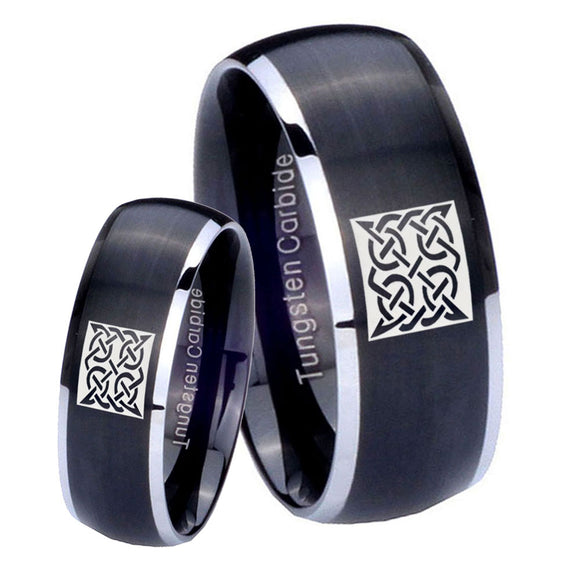 His Hers Celtic Design Dome Brushed Black 2 Tone Tungsten Mens Band Set